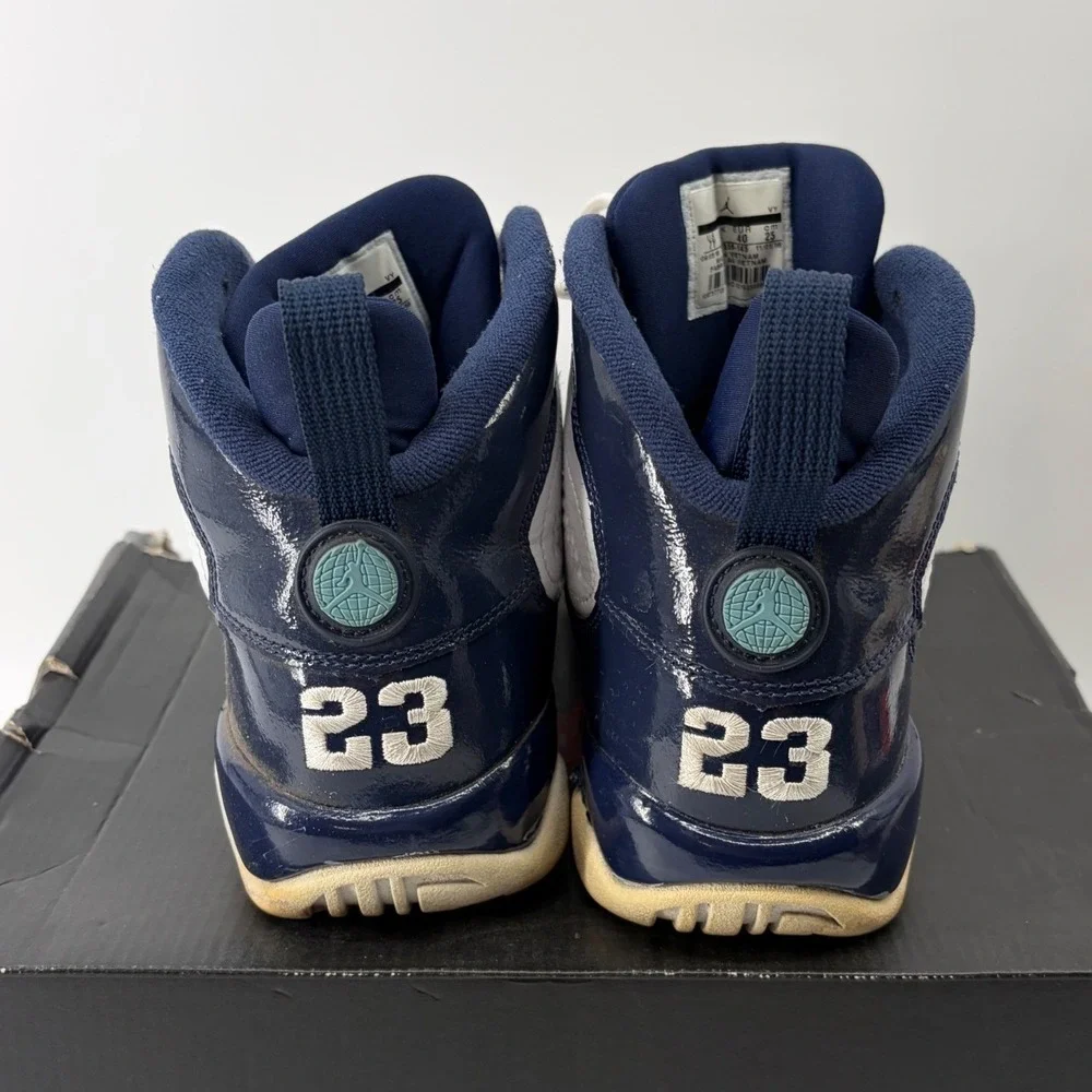 Air Jordan 9 Retro GS White University Blue Navy Sneakers 302359-145 size 7Y